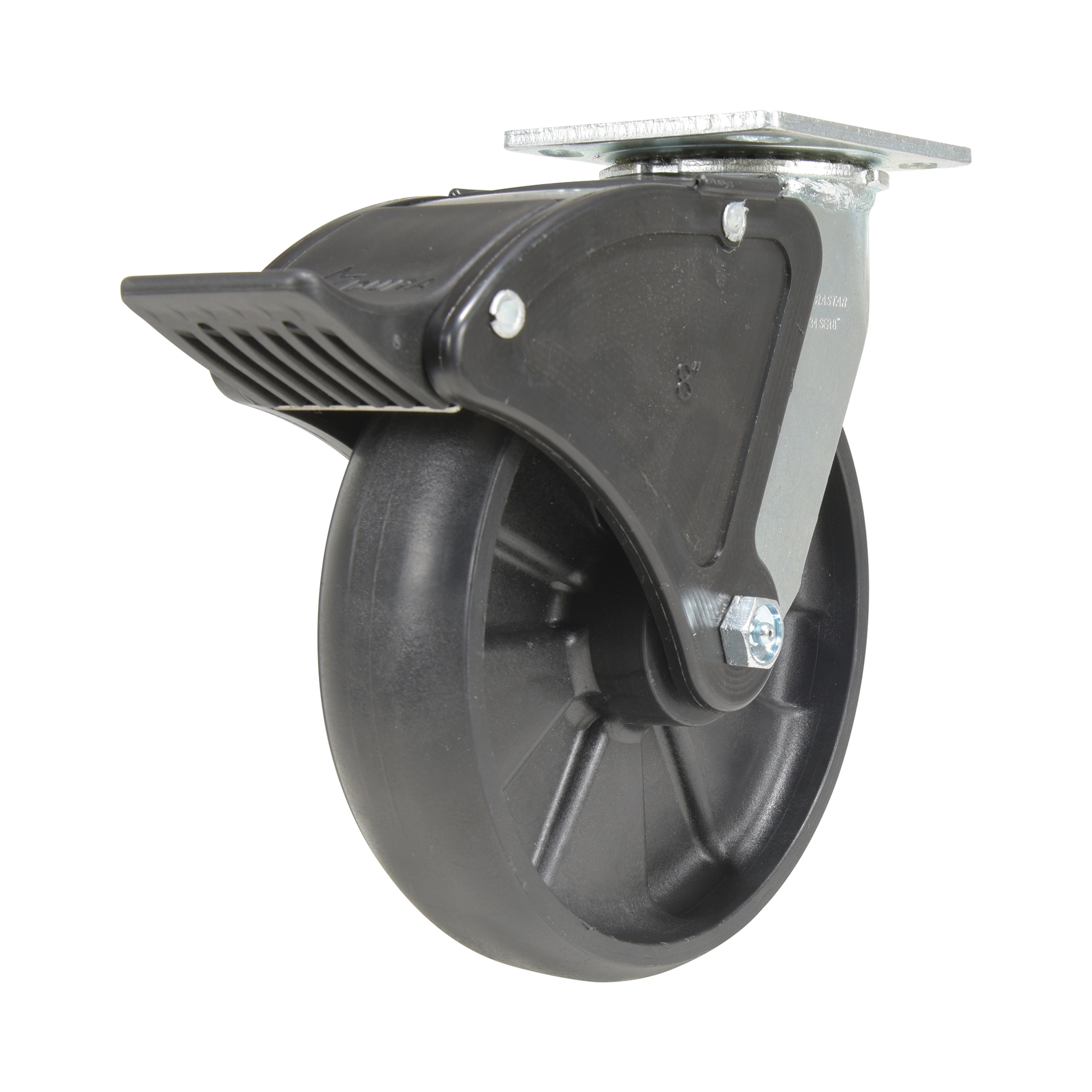 Vestil Glass-Filled Nylon Swivel Caster with Total Brake - 8in. x 2in., 1250-Lb. Capacity, Black, Model# CST-VE-8X2GFN-SWTB